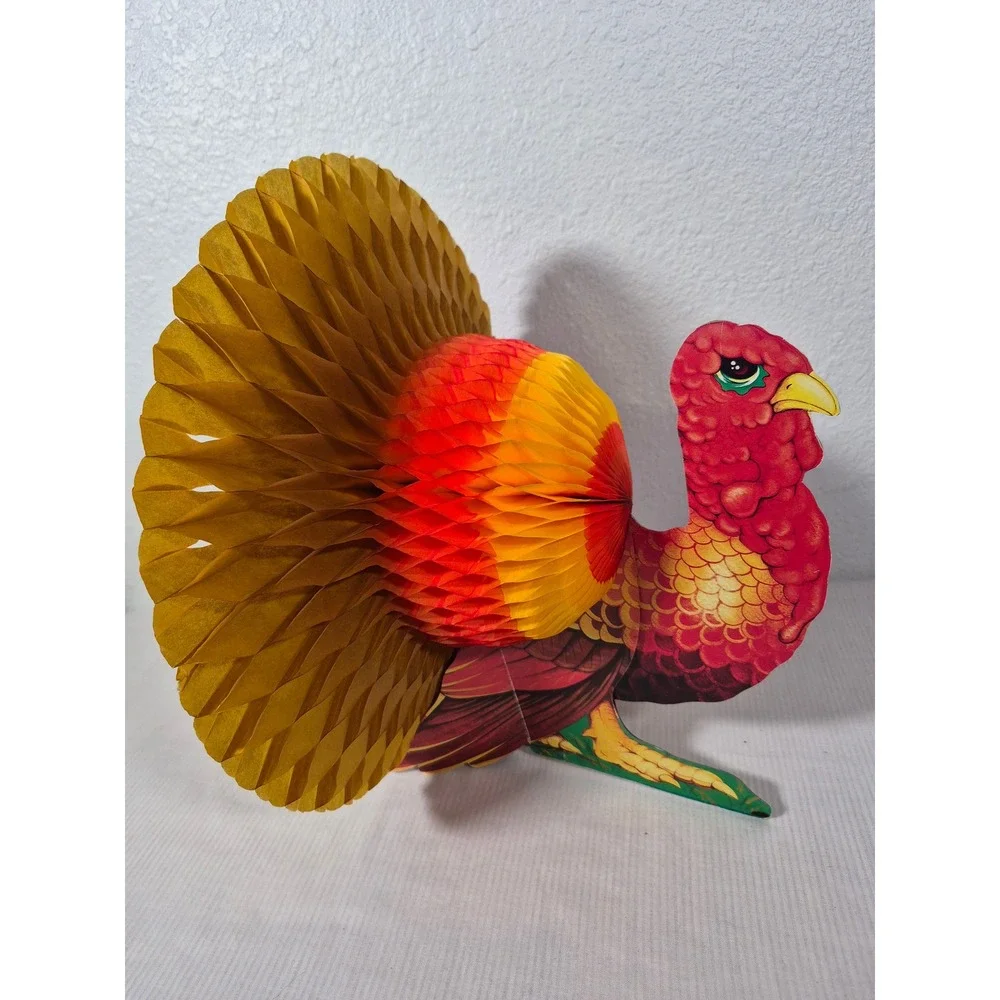 Vintage Thanksgiving Honeycomb Turkey Centerpieces Set of 2 Paper Decorations